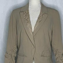 Studio JPR Blazer Womens M Lace Collar Ruched Sleeves Tan One Button Poc... - $23.07