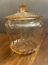 Anchor Hocking Pink Depression Glass Biscuit Cookie Jar Mayfair Rose w/L... - £27.69 GBP