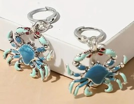 Enamel Crab Blue Dangle Earrings Silver Plated Jewelry Women Fashion Gift - £6.39 GBP