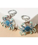 Enamel Crab Blue Dangle Earrings Silver Plated Jewelry Women Fashion Gift - $11.80 CAD