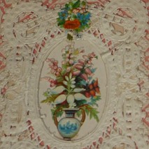 1870&#39;s Antique Victorian Pink Lithograph Card With Pop-Up Lace and Flora... - $30.00