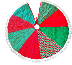 Quilted Patchwork Christmas Tree Skirt Red Green Reversible  60&quot;  Round ... - $53.22