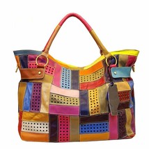 2022 New Leather Colorful Patchwork Women Casual Tote Large Capacity Fashion Vin - £101.33 GBP