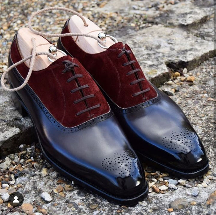 NEW Handmade Black Burgundy Men's Leather Suede Shoes, Men's Lace Up Brogue Shoe