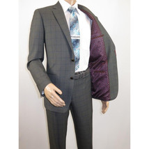 Mens Suit RENOIR English Window Pane Classic Fit Business 292-2 Gray Blue image 15