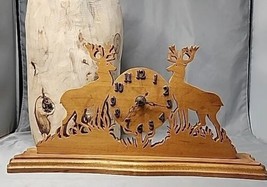 Handcrafted Wooden Deer Clock Shelf Mantel Analog 13&quot; X 6.5&quot; X 3.5&quot; Take... - $35.48