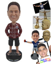 Personalized Bobblehead Dude Wearing A Long-Sleeved T-Shirt, Boxers And Trendy S - £72.74 GBP