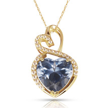 4.20 Carat Halo Aquamarine Double Heart Gemstone Pendant &amp; Necklace14K Y Gold - £120.46 GBP
