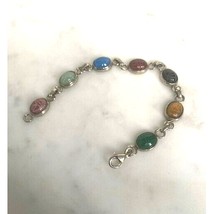 925 Sterling Silver And Carved Gemstones Scarabs Bracelet Sky - $64.35