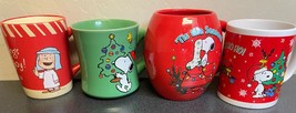 Christmas Peanuts Snoopy Charlie Brown Linus Coffee Cups Tea Ceramic Mugs Lot 4 - £25.37 GBP