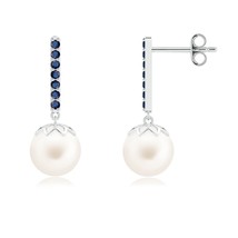 ANGARA Freshwater Pearl and Sapphire Bar Drop Earrings in Silver (Size-8mm) - $217.55+