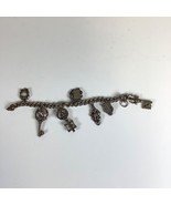 Vintage Charm Bracelet Silver Tone Nautical Anchor Bible Keys 6” Long Vtg - $282.93 MXN