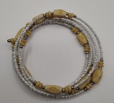 White Brown and Silver Toned Beaded Layered Adjustable Bracelet - £4.70 GBP