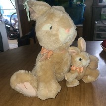 Russ Berrie Apricot Bunny Plush Easter Rabbit Mom And Baby Stuffed Animal 14&quot; - £14.90 GBP