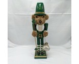 Vintage Irish Leprechaun Bear With Shamrock Staff And Bag Of Gold Nutcra... - $53.46