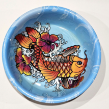 Komodo Tattoo Art Pet Dog Bowl Metal Blue Fish Flower Design Large 9in - $23.99