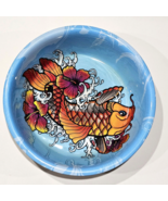 Komodo Tattoo Art Pet Dog Bowl Metal Blue Fish Flower Design Large 9in - $456.68 MXN