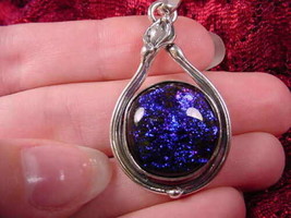 (#D-61) Dichroic Fused Glass Pendant Silver Purple Red Black - £49.31 GBP