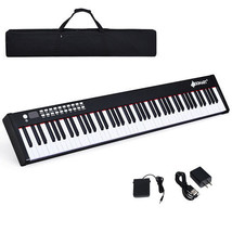 88-Key Portable Full-Size Semi-weighted Digital Piano Keyboard-Black - £155.28 GBP