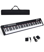 88-Key Portable Full-Size Semi-weighted Digital Piano Keyboard-Black - £155.19 GBP