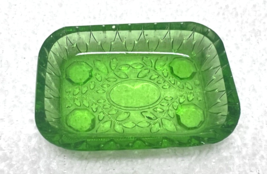Depression Green Glass Open Salt Dip Leaves and Deco Design 3.5 x 1 3/4 ... - $14.36
