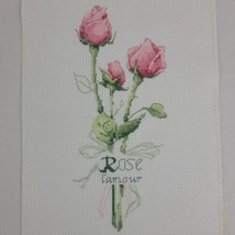 Summer Rose Embroidery Finished Floral Long Stemmed Pink L&#39;Amour Elegant... - £14.86 GBP