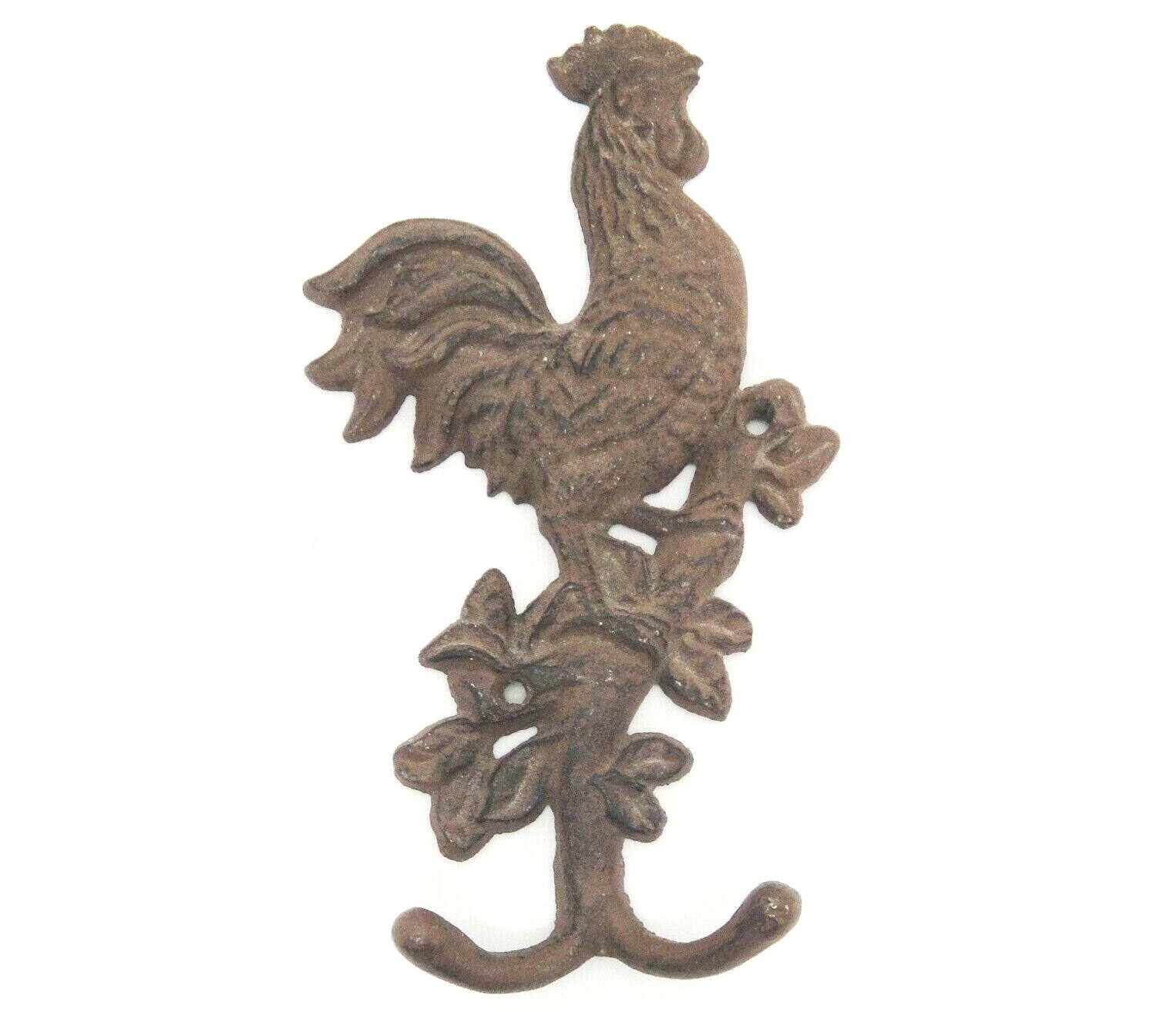 Primary image for Cast Iron Rooster Double Wall Hook Brown 9" French Provencial Kitchen