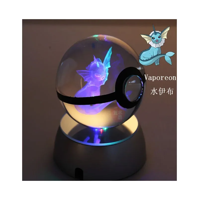 Anime Pokemon 3D Vaporeon ANIME GIFT Figures Laser Ball Engraving Round Crystal - £22.00 GBP+