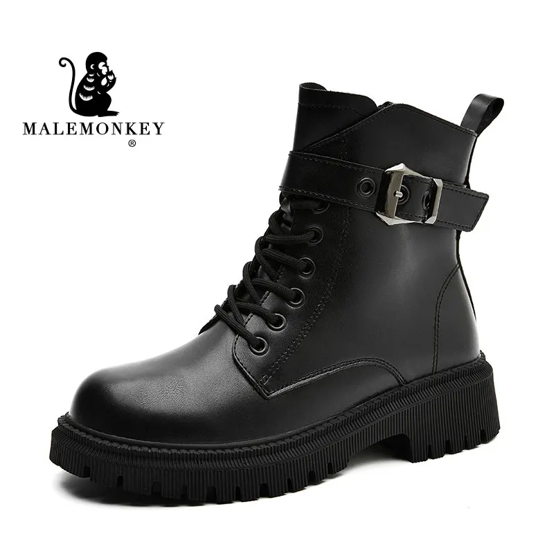 Fashion Women Ankle Boots Platform Boots Black 2024 Quality PU Round Toe  Motorc - £184.76 GBP