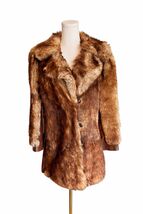 Vintage 70s Genuine Raccoon Fur &amp; Leather Long Coat Brown Glam Shawl Col... - $375.25
