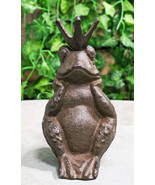 Rustic Cast Iron Whimsical Toad Frog Prince With Crown Figurine Paperweight - $27.32 CAD