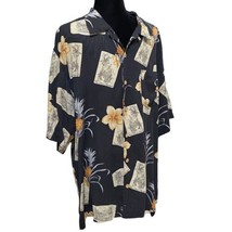 Jamaica Jaxx Hawaiian Silk Shirt Black Tropical Floral Pineapple Size Large - £14.89 GBP