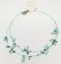 Necklace  Turquoise Blue Frosty Faux Stones 18&quot; Thin Nylon Ice Color  - £14.98 GBP