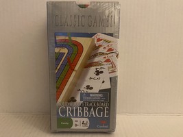Solid Wood Cribbage Set Folding 3 Track Board with Playing Cards Cardina... - $18.80
