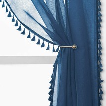 Youngs Tex Sheer Navy Curtains With Tassels 52&quot; X 72&quot; Band New  - £25.07 GBP