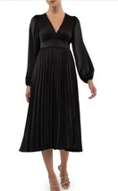 August Silk Women&#39;s Black Pleated V Neck Midi Dress Lined S NWOT - £28.59 GBP