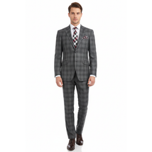 Men RENOIR Suit Two Button Business Formal Slim Fit 294-15 Gray English Plaid image 6
