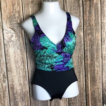 Catalina One-Piece Vintage Slimming Swimsuit ~ Sz 12 ~ Black, Green, Purple - £13.38 GBP