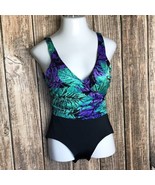 Catalina One-Piece Vintage Slimming Swimsuit ~ Sz 12 ~ Black, Green, Purple - £13.69 GBP