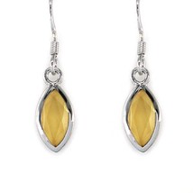 2CT Genuine Yellow Citrine Marquise Cut Bezel Set Silver Dangle Earrings 925S - £63.98 GBP
