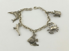 Nautical Beach Animal CHARMS BRACELET in Sterling Silver - 7 inches - FR... - £71.92 GBP