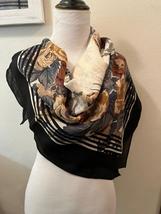 Vintage Perry Ellis 35&quot; Square Floral with Black Edge &amp; Stripes Womens Scarf - £15.96 GBP