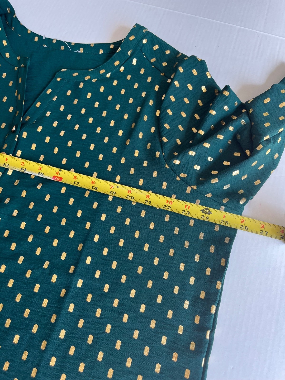 Sz XL Green Gold Glitter Dots Open Split Buttoned V Neck Pullover Blouse Item image 5