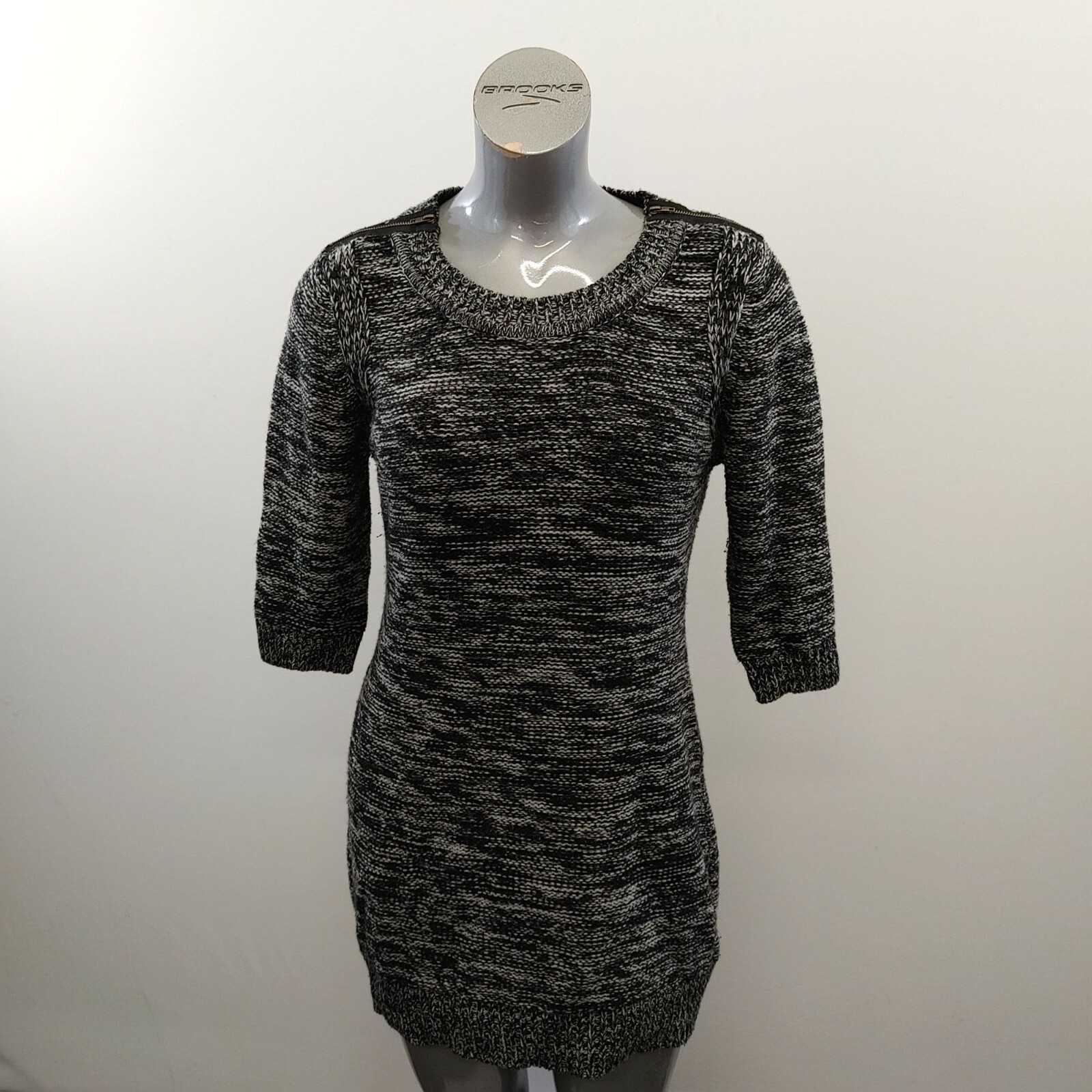 Candy Couture Women&#39;s 3/4 Sleeve Sweater Dress Size XL Black White Acrylic - $7.92