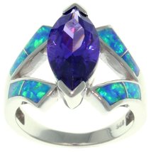 Jewelry Trends Sterling Silver Created Blue Opal and Purple CZ Marquise ... - £44.02 GBP