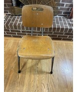 Vtg Industrial Student School MCM Wood &amp; Metal Chair W/ Handle Adult Size - $53.99