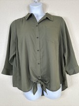 Belle By Kim Gravel Womens Plus Size 1X Green Button Up Tie Shirt 3/4 Sleeve - £11.77 GBP