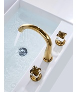 Widespread Bathroom Gold 3 holes basin Faucet Bathroom sink faucet Cryst... - $266.00