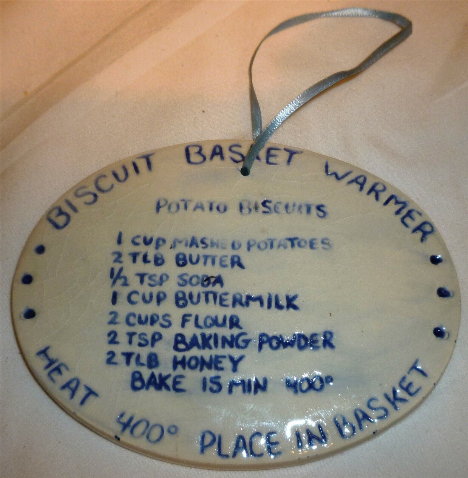 POTTERY BISCUIT BREAD BASKET WARMER &amp; POTATO BISCUIT RECIPE - $16.00