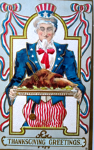 Uncle Sam Thanksgiving Greetings Postcard Patriotic Embossed Turkey Platter - £8.35 GBP